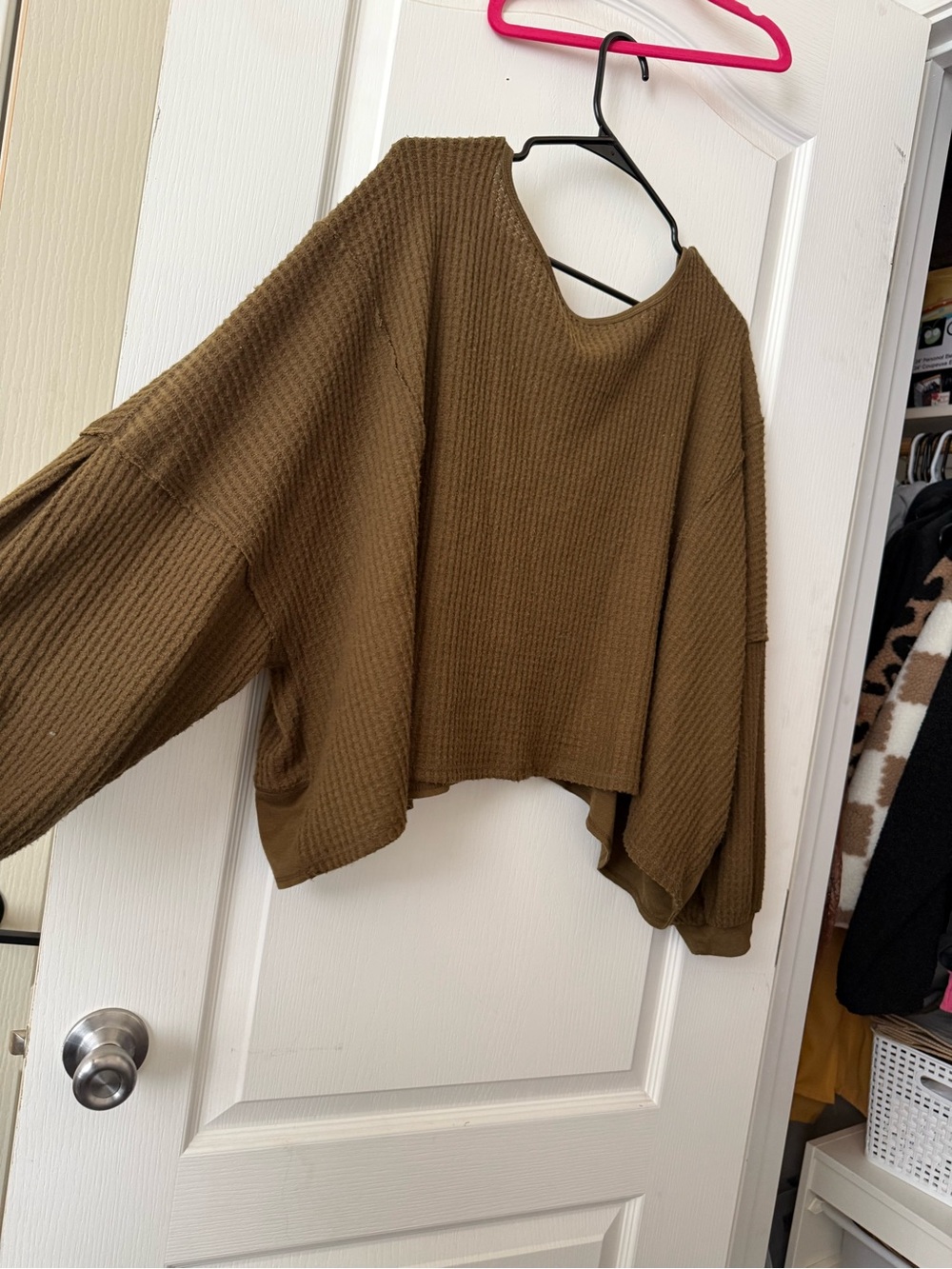 Free People Brown Waffle Knit Open Back Long Sleeve Top